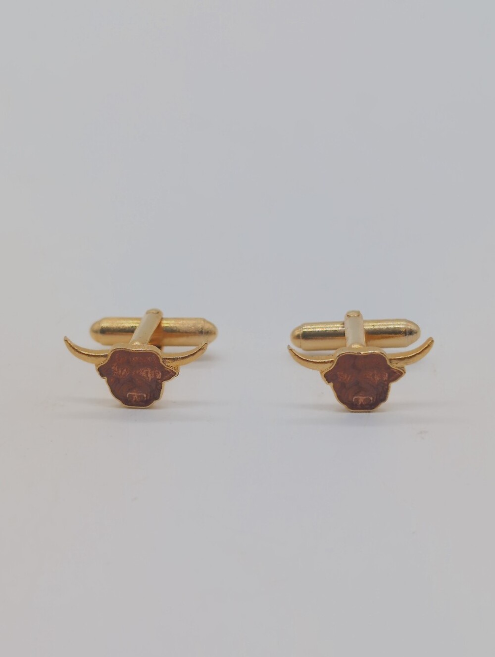 Gold Bull Head Cufflinks with Orange Brown Inlay